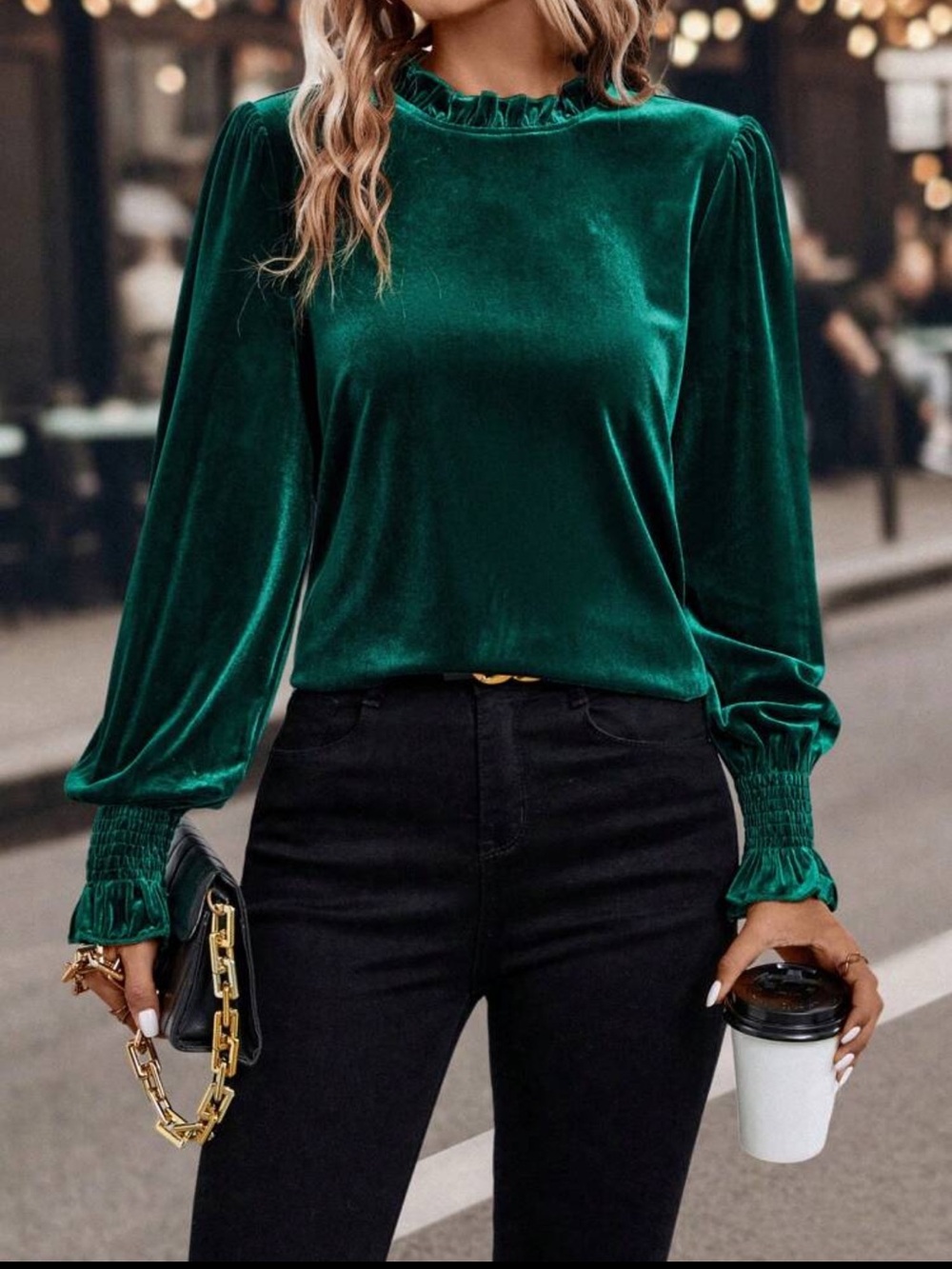 Emerald green velvet top